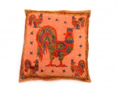 JAIPURI CUSHION COVER PILLOW CASE COCK DESIGN COTTON FABRIC RED ORANGE COLOR SIZE 17x17 INCH
